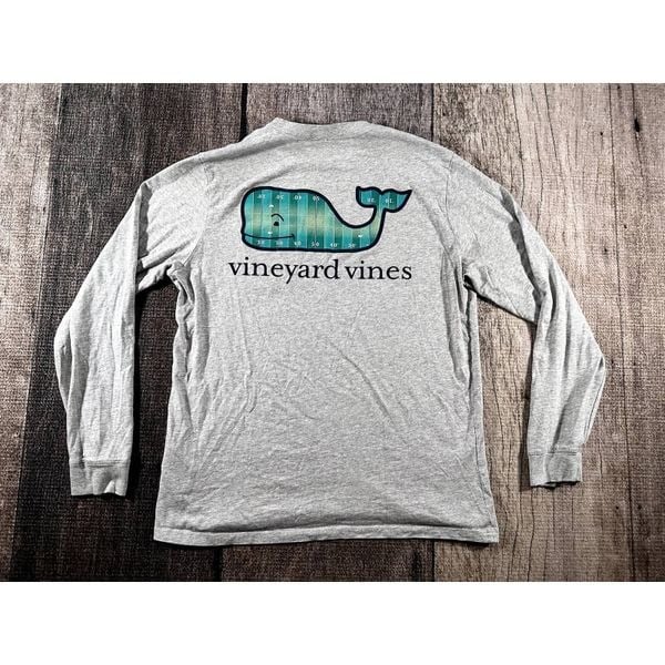 Vineyard Vines Pocket Shirt Heather Gray Long Sleeve Medium Football Field Whale