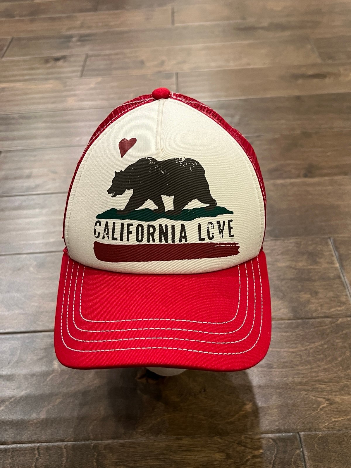 Brooklyn Hat Company Mens Red California Love Adjustable Snapback Trucker Hat